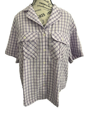 Top Shop Women’s Short Sleeve Blouse Size 4 Purple Plaid